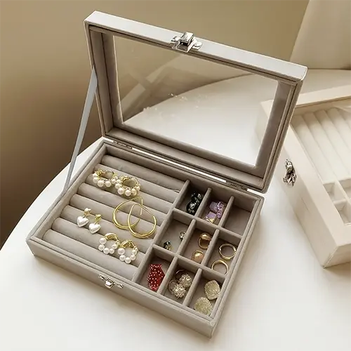 Boîte de Rangement Luxe pour Bijoux avec Couvercle Transparent marchinettn.webp