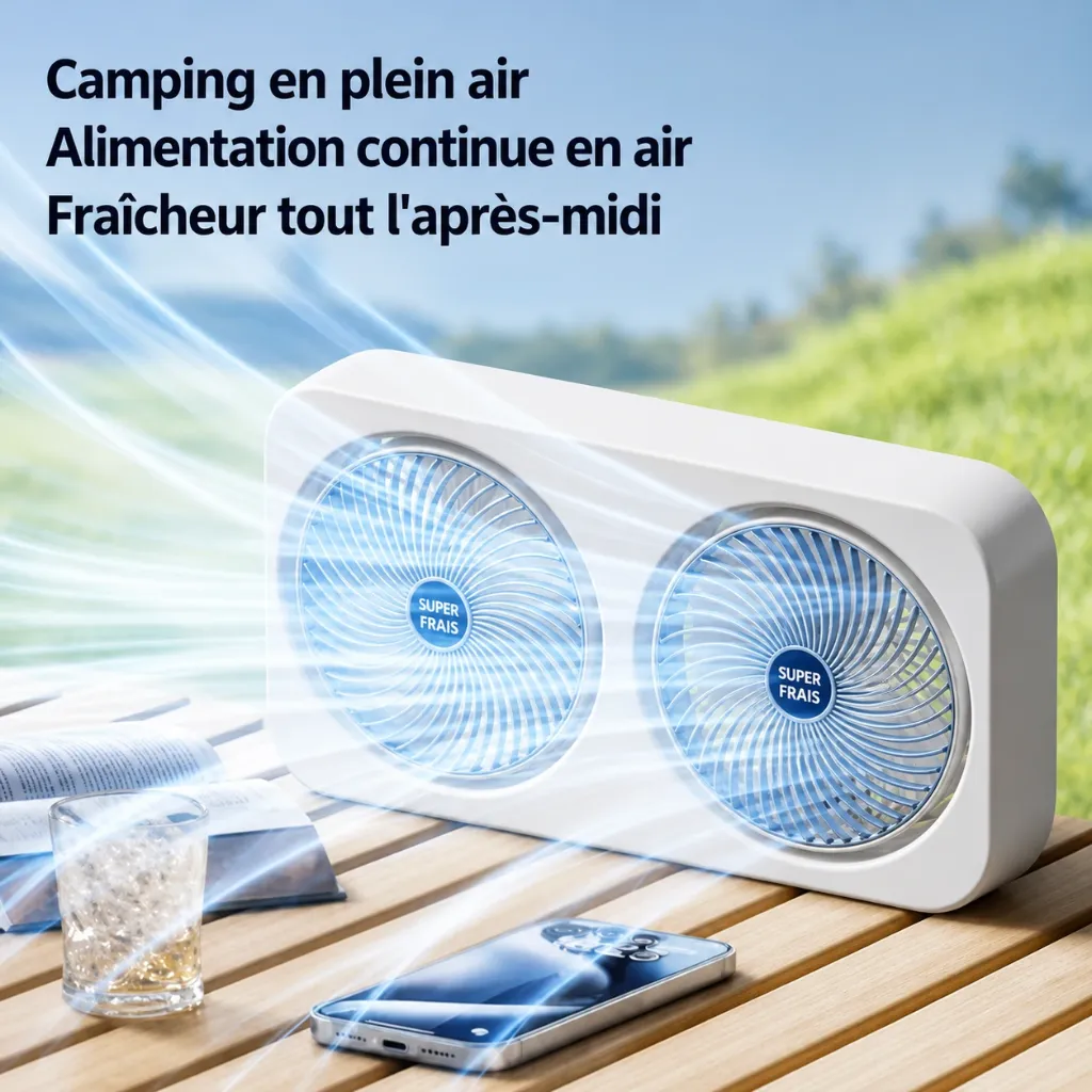 Ventilateur Double Turbo Rechargeable USB-C Portable – Refroidissement Puissant marchinettn.webp