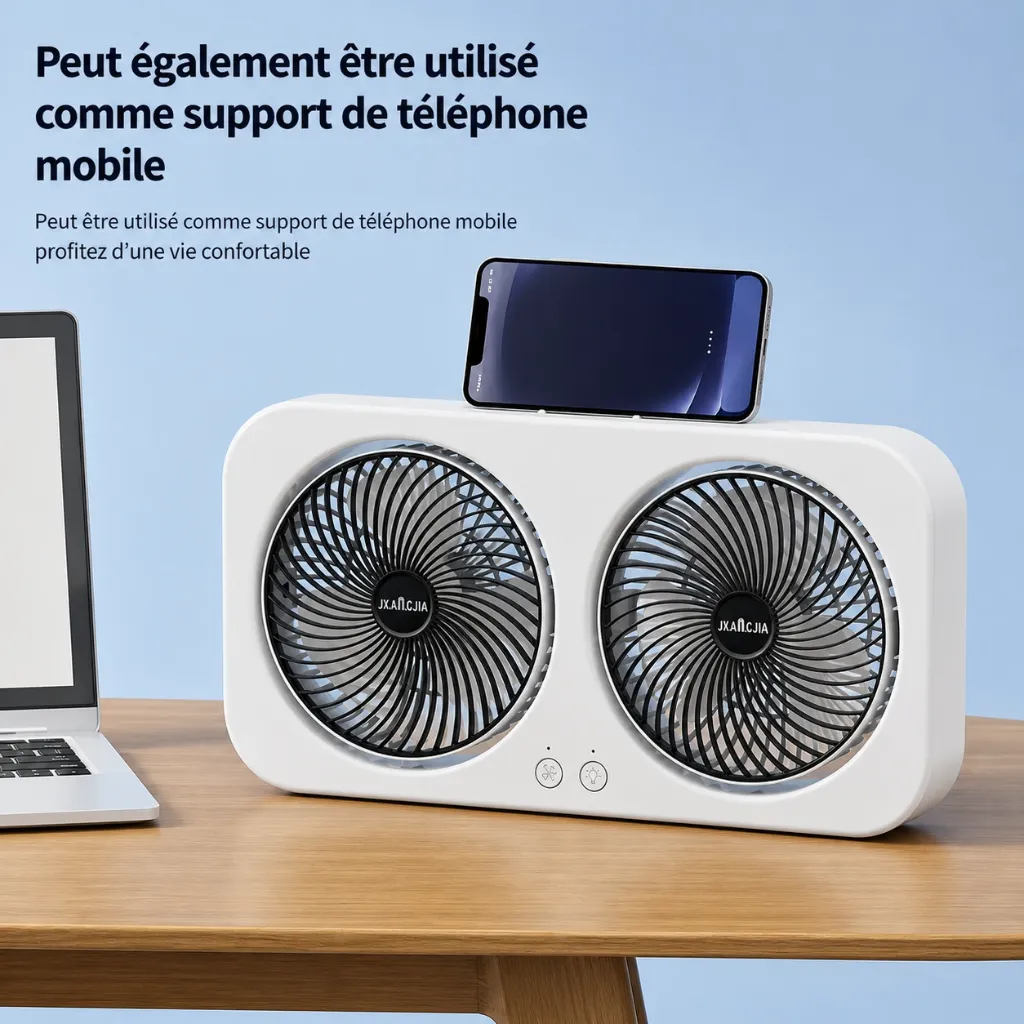Ventilateur Double Turbo Rechargeable USB-C Portable – Refroidissement Puissant marchinet.webp