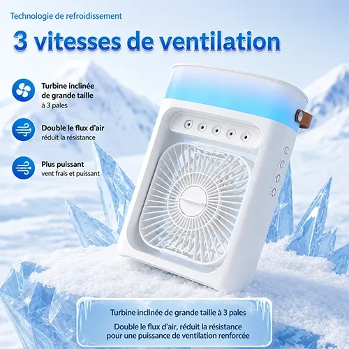 Ventilateur Climatiseur Portable 3-en-1 USB avec Brumisation & Lumière LED RGB marchinettn.webp