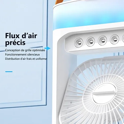 Ventilateur Climatiseur Portable 3-en-1 USB avec Brumisation & Lumière LED RGB marchinet.webp