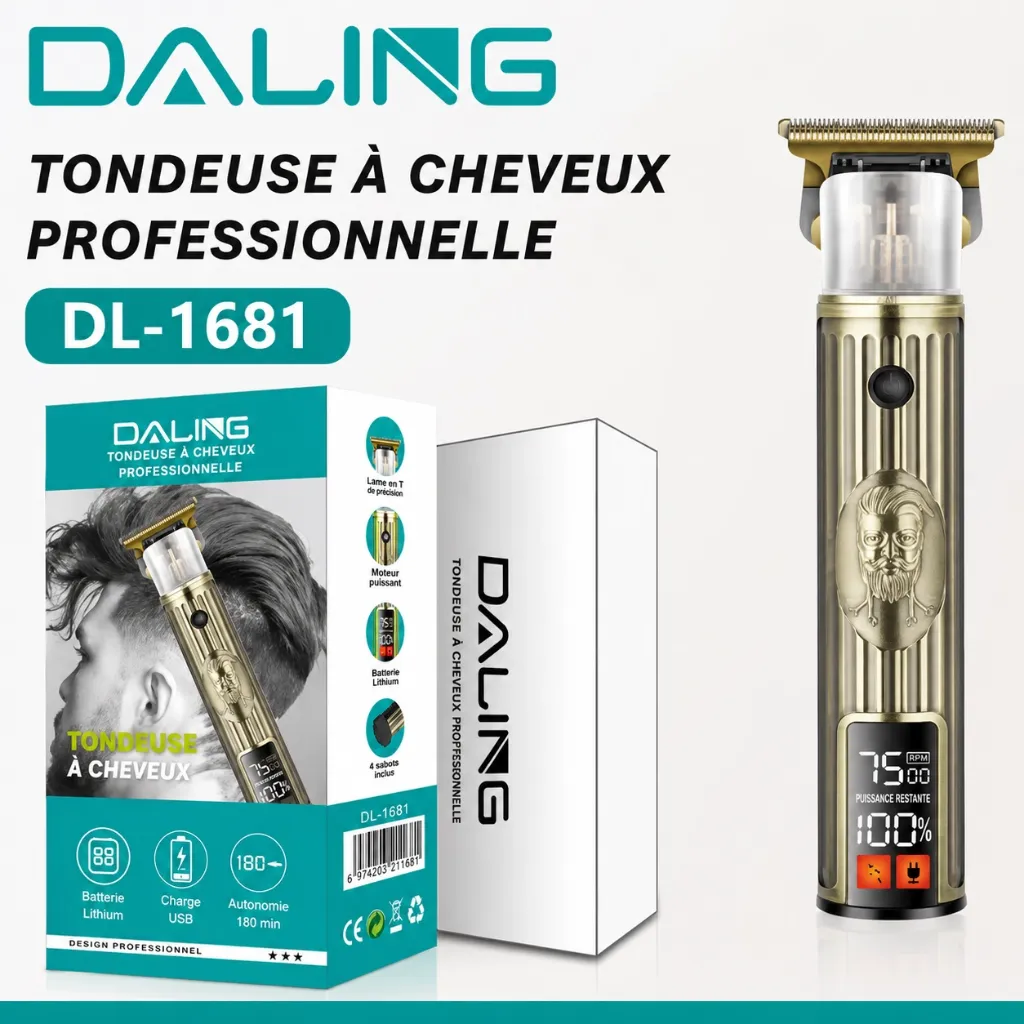Tondeuse Professionnelle DALING DL-1681 – Sans Fil Rechargeable USB avec Écran LED marchinet.webp