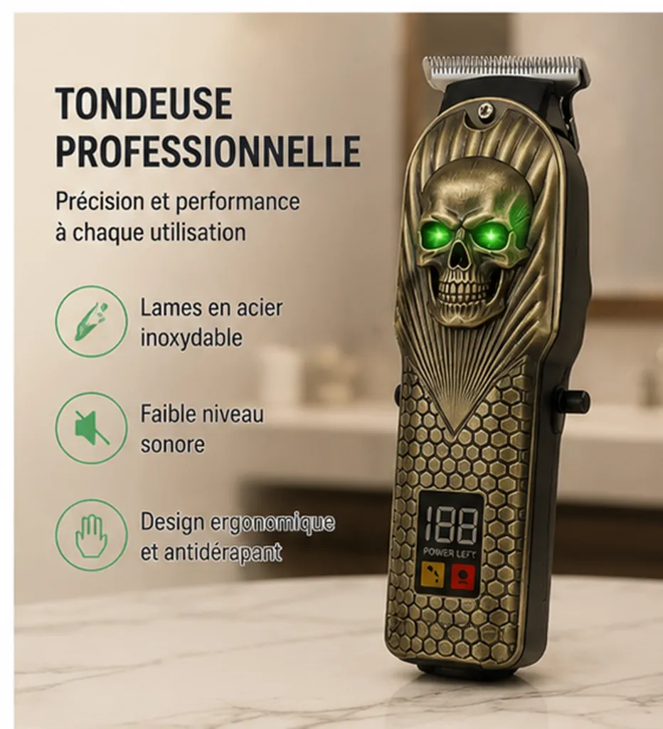 Trimmer X TM-T102 – Tondeuse Professionnelle Sans Fil LED Skull marchinettn.webp