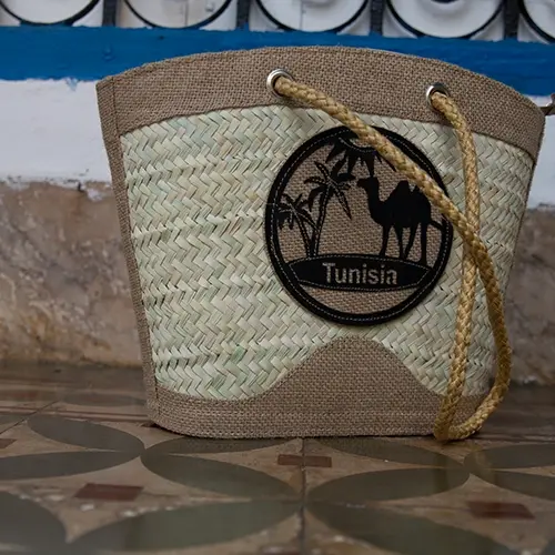 Couffin Artisanal Tunisien Design Camel & Palmier Marchinettn2.webp