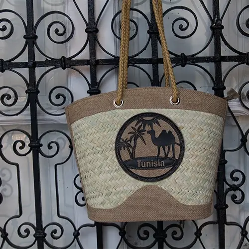 Couffin Artisanal Tunisien Design Camel & Palmier Marchinettn1.webp