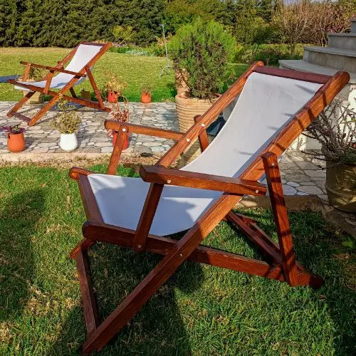 Chaise longue pliante en bois avec toile blanche – Confort jardin et plage marchinettn.webp