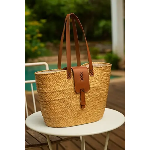 Sac en Osier Naturel avec Finition Cuir – Tunisie marchinet.webp