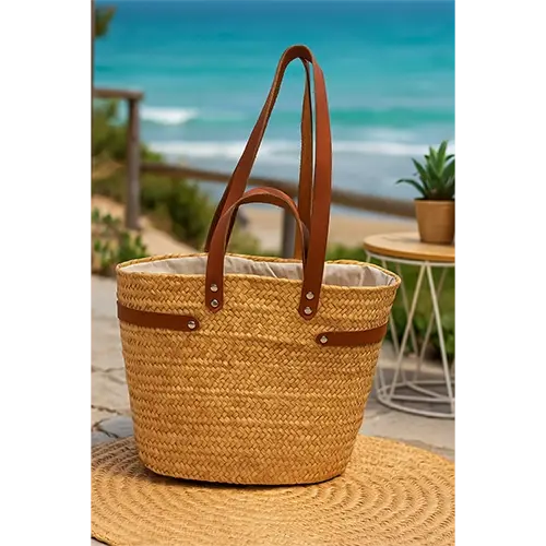 Couffin Artisanal en Doum avec Anses en Cuir – Tunisie marchinettn.webp