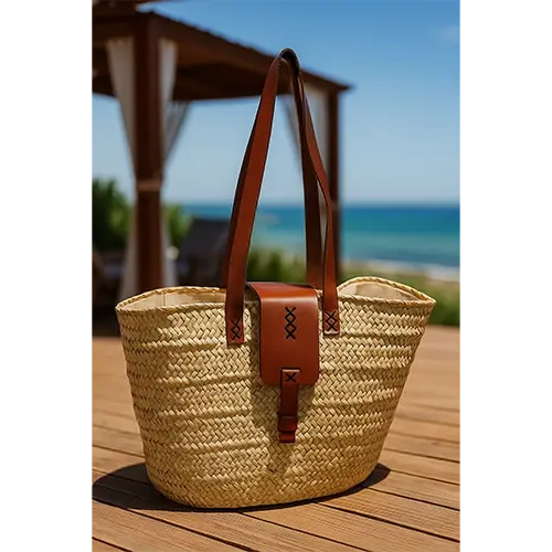 Couffin Zina – Panier Artisanal en Osier et Cuir marchinet.webp