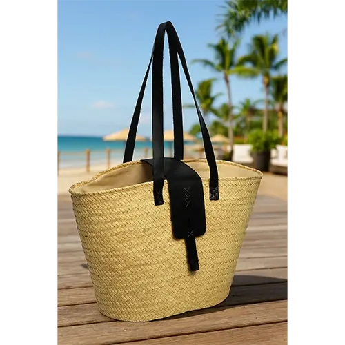 Couffin Noir  Panier en Osier avec Anses en Cuir Noir  Artisanat Tunisien marchinet.webp