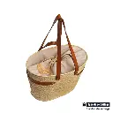 Couffin artisanal en paille tressée avec anses et lanières cuir  Tunisie marchinettn.webp