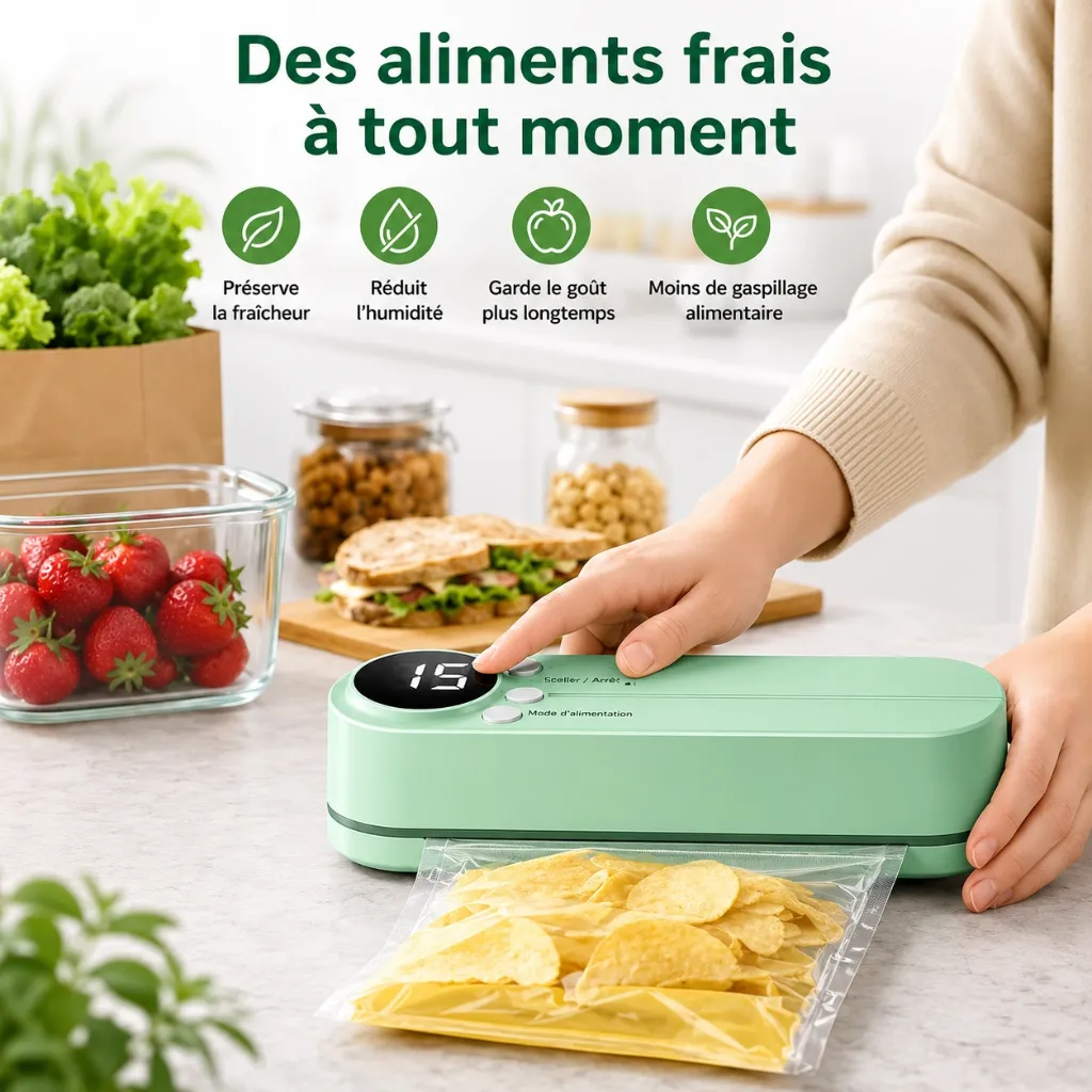 Machine de Mise Sous Vide Portable Rechargeable USB avec Écran LED et Scellage Intelligent