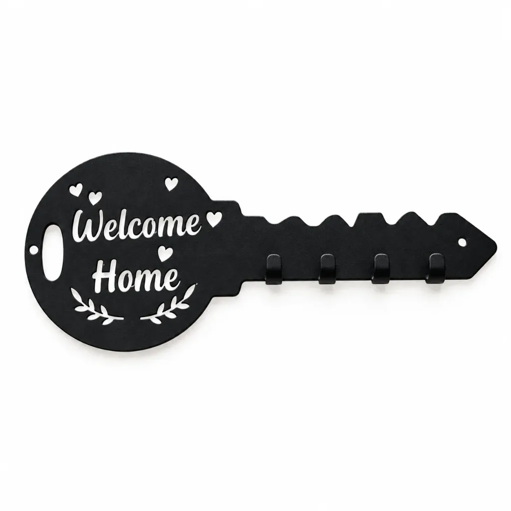 [MAI-PM-WH-01] Porte-Manteau Mural « Welcome Home » en Métal Noir – 4 Crochets