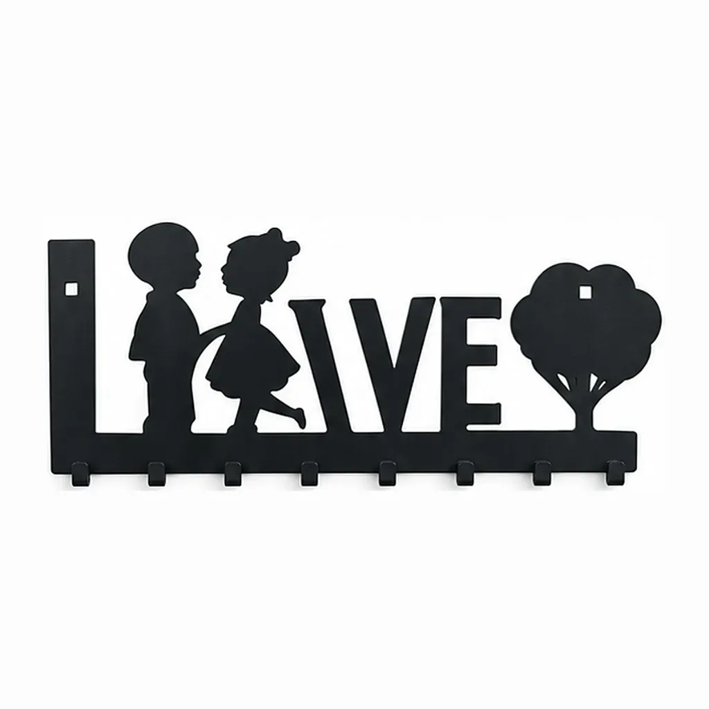 Porte-Manteau Mural Métal « LOVE » Noir – 8 Crochets