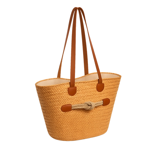 Couffin artisanal en paille tressée avec anses cuir & corde – Fait main en Tunisie