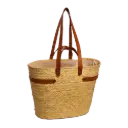 Couffin artisanal en paille tressée avec anses et lanières cuir – Tunisie