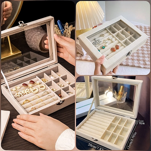 Boîte de Rangement Luxe pour Bijoux avec Couvercle Transparent